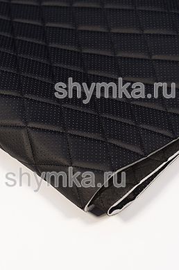 Eco leather Oregon WITH PERFORATION on foam rubber 5mm and black spunbond 60 g/sq.m BLACK quilted with BLACK  thread RHOMBUS 45x45mm width 1,4m