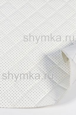 Eco leather Oregon WITH PERFORATION on foam rubber 5mm and spunbond WHITE quilted with WHITE thread SQUARE 35x35mm width 1,4m
