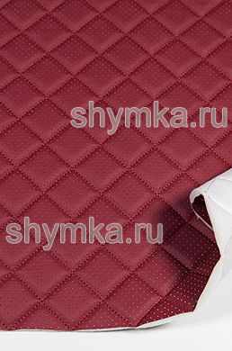 Eco leather Oregon WITH PERFORATION on foam rubber 5mm and spunbond RED quilted with RED thread SQUARE 35x35mm width 1,4m