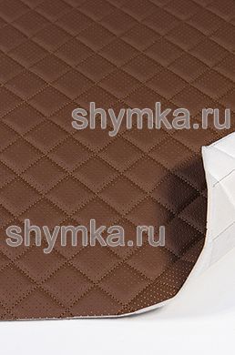 Eco leather Oregon WITH PERFORATION on foam rubber 5mm and spunbond DARK-BROWN quilted with BROWN thread SQUARE 35x35mm width 1,4m