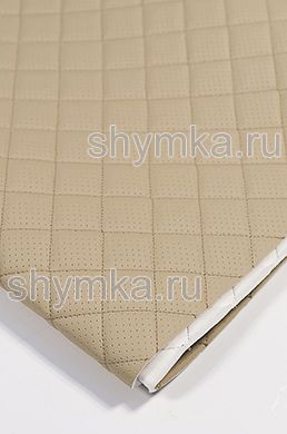 Eco leather Oregon WITH PERFORATION on foam rubber 5mm and spunbond BEIGE quilted with BEIGE thread SQUARE 35x35mm width 1,4m