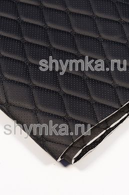 Eco leather Oregon WITH PERFORATION on foam rubber 5mm and black spunbond 60 g/sq.m BLACK quilted with BLACK thread RHOMBUS DECORATIVE 45x45mm width 1,38m